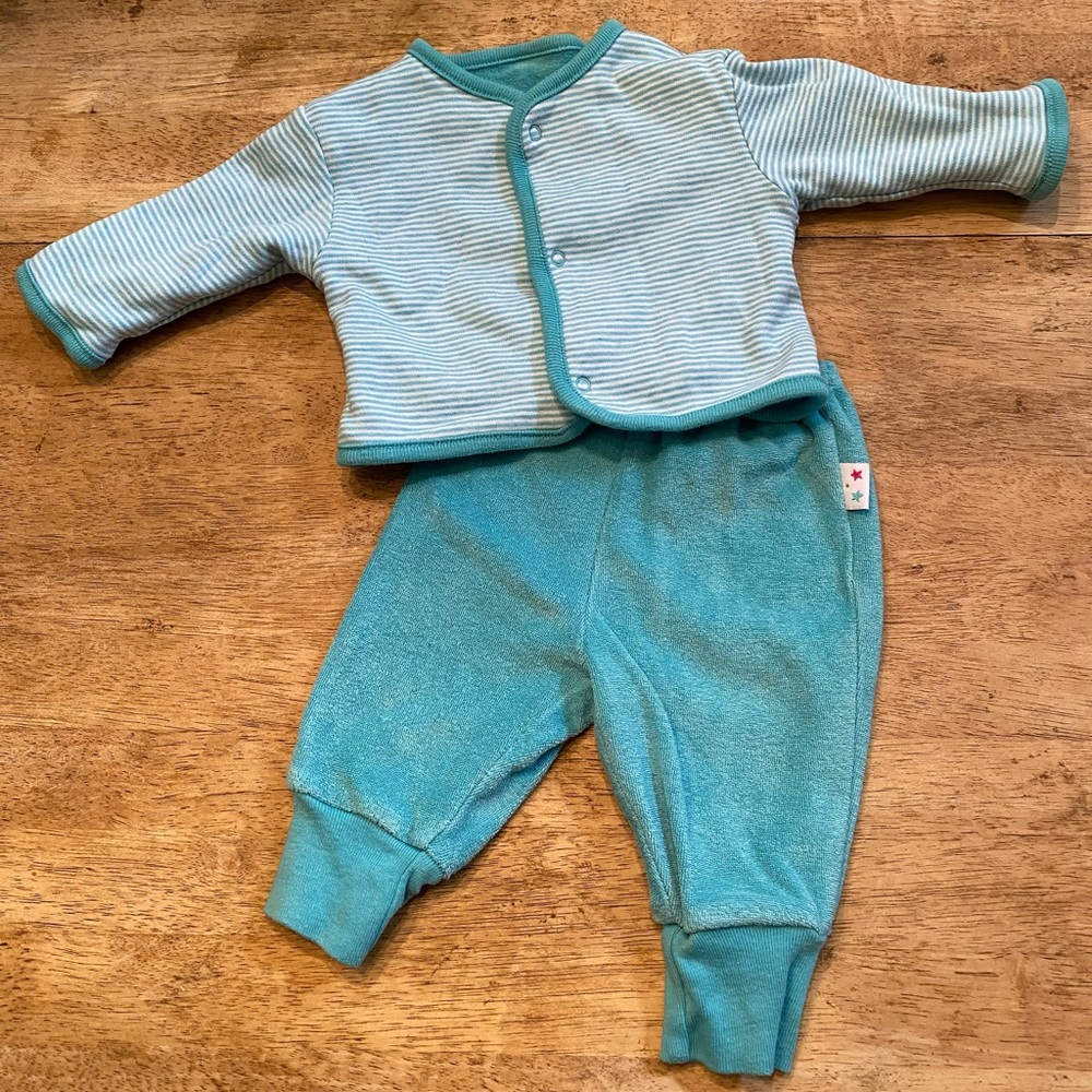 Vintage Baby Gap Newborn 7-12 Lbs. Blue Reversible 2 Piece Jogger Set